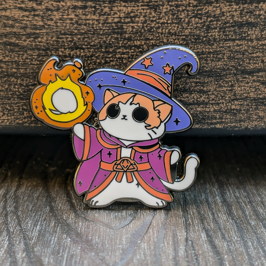 Mimic Gaming Co - Wizard Cat Casting Fireball Hard Enamel Pin -1.5"