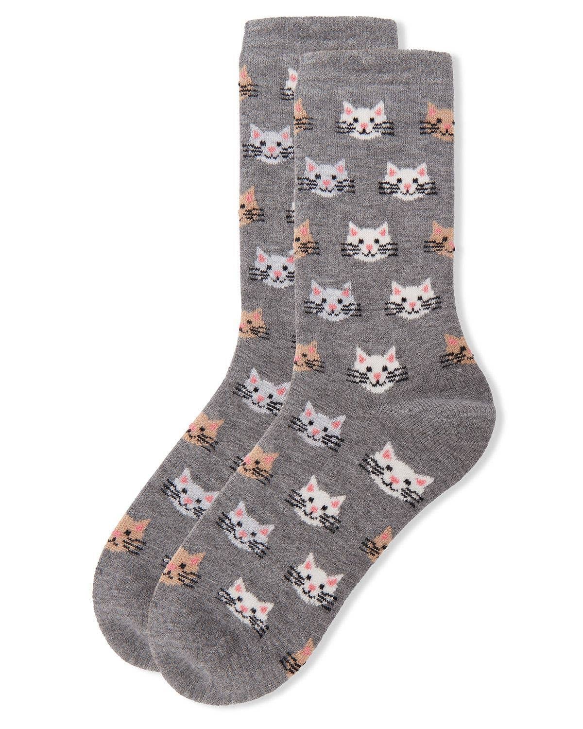 Cat Face Cashmere Crew Sock