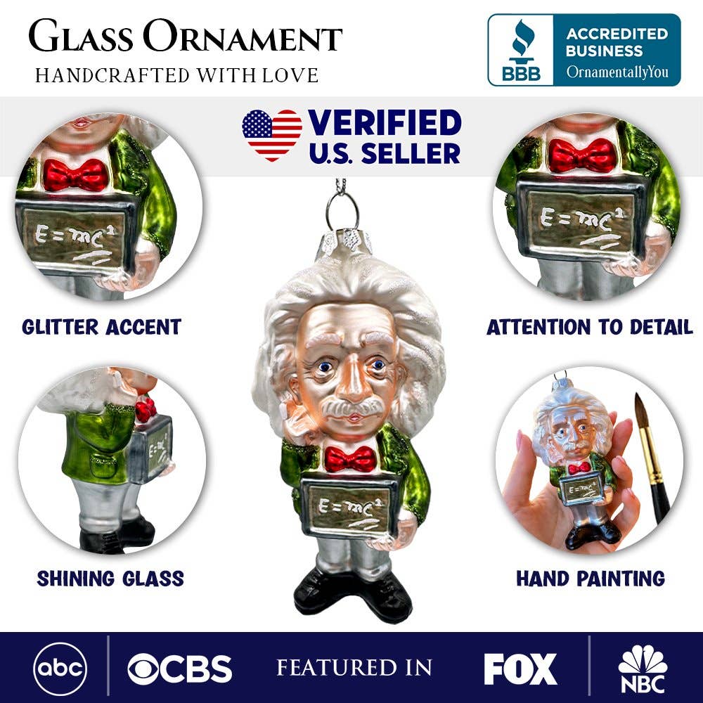 Albert Einstein Handcrafted Glass Ornament