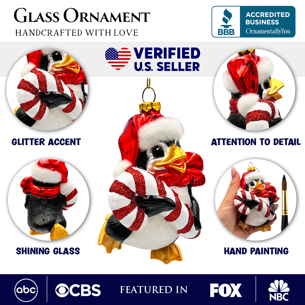 Penguin with Candy Glass Christmas Ornament, Arctic Bird