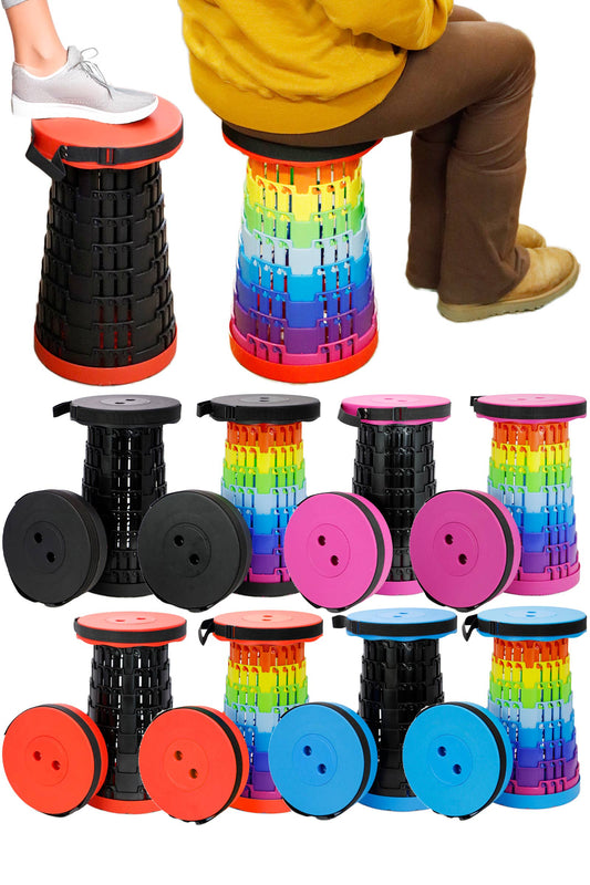 Cap Zone - Portable Retractable Telescoping Stool - Rainbow & Black Mix
