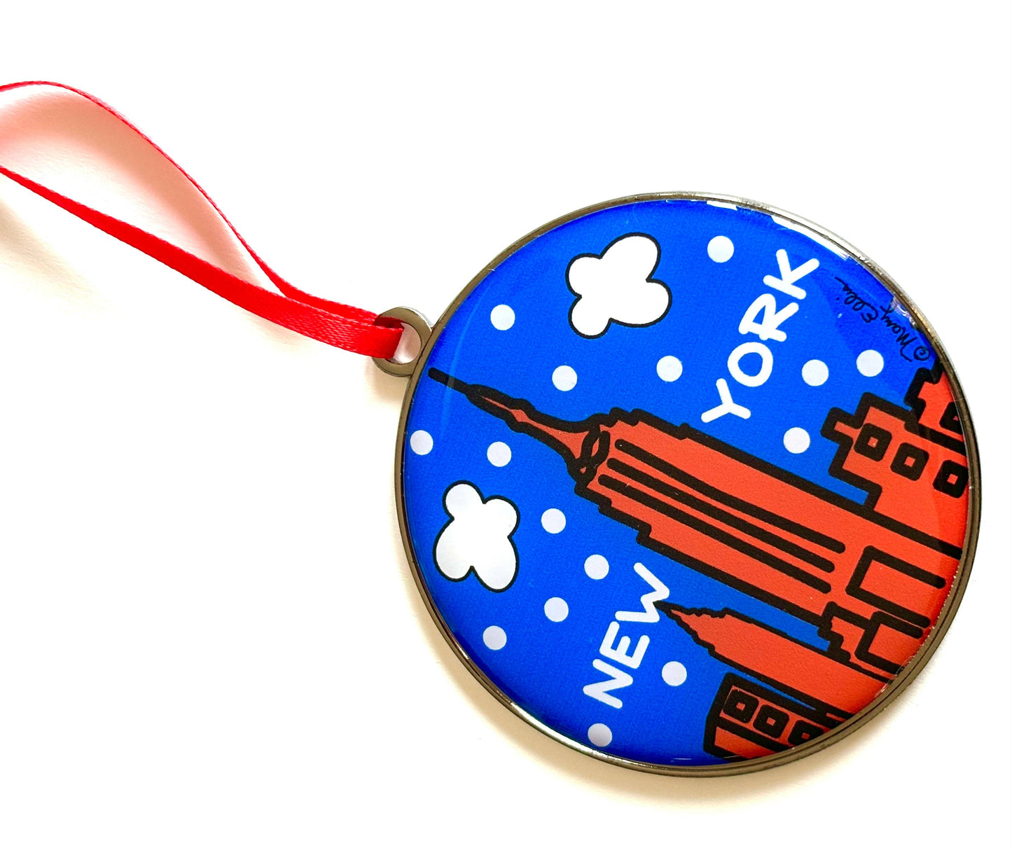 New York Christmas Holiday Dome Ornament Red Skyline