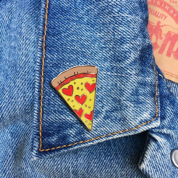 Pizza Slice with Hearts Pin