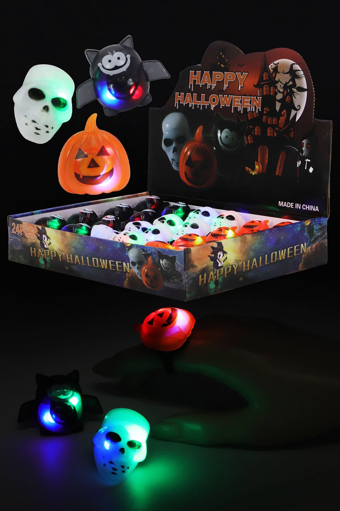 Halloween Ornament Led Light-up Ring - 24 Pcs