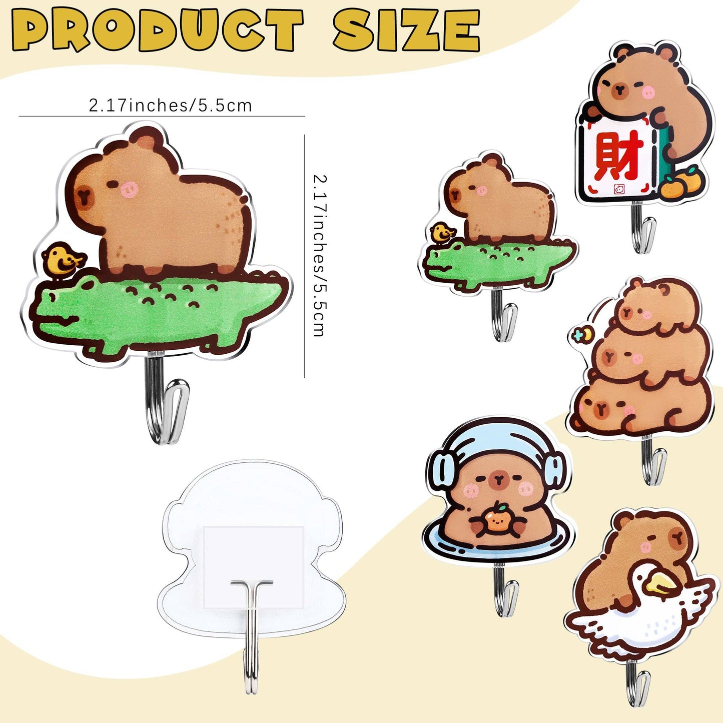 CapyFun -Capybara Cute Adhesive Hooks Decorative Wall Hooks