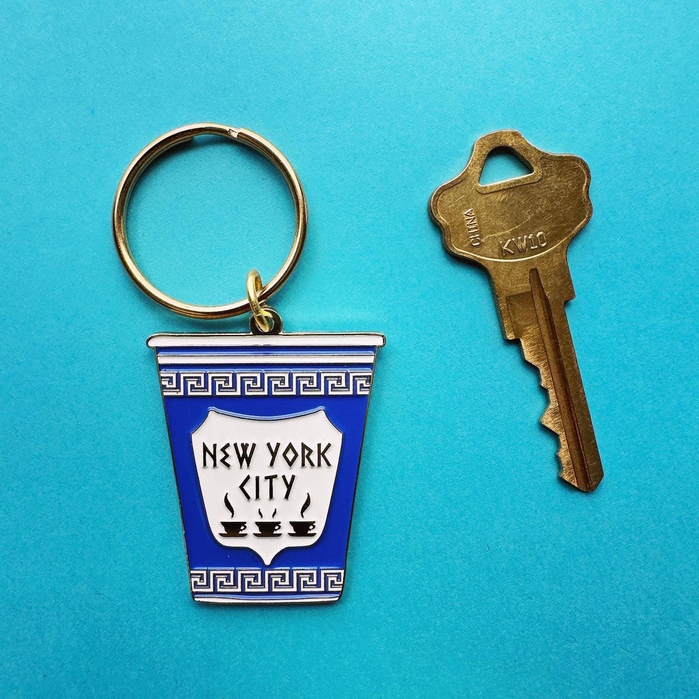 New York City Greek Coffee Cup Enamel Keychain NY Souvenir
