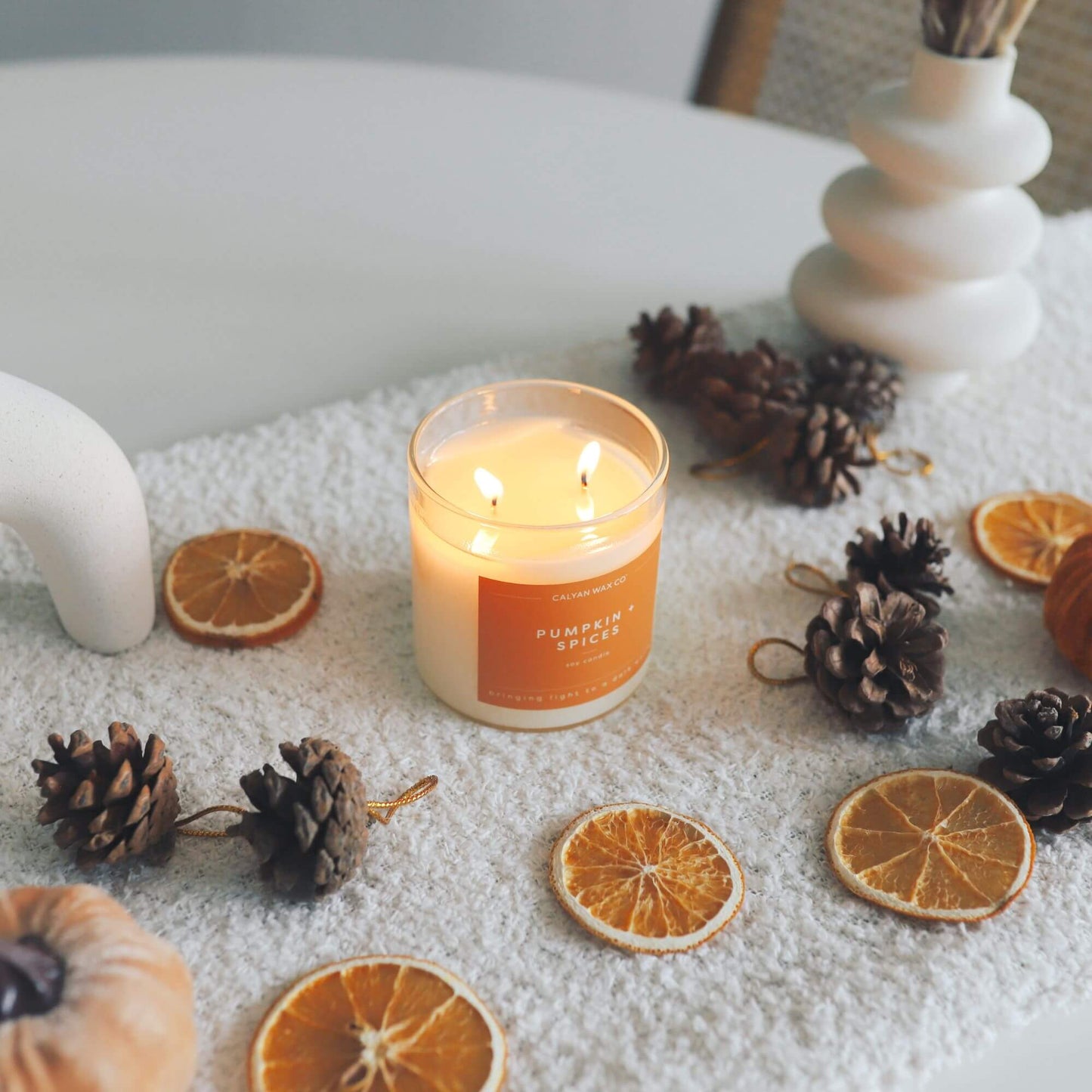 Pumpkin + Spices - Clear Glass Tumbler Soy Candle