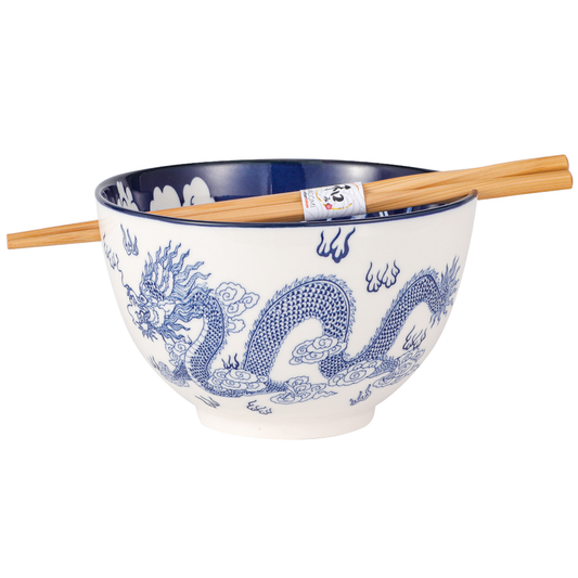 20oz 6"Dx3.75"H Bowl With Chopsticks Oriental Dragon Design (1/24)