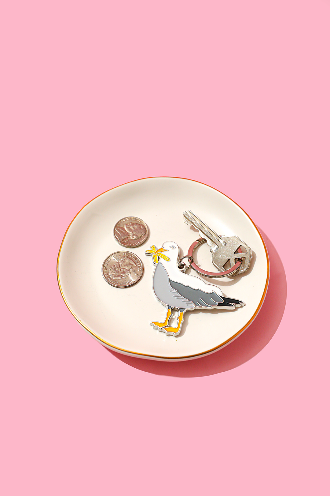 Seagull With Fries Enamel Keychain Bag Charm