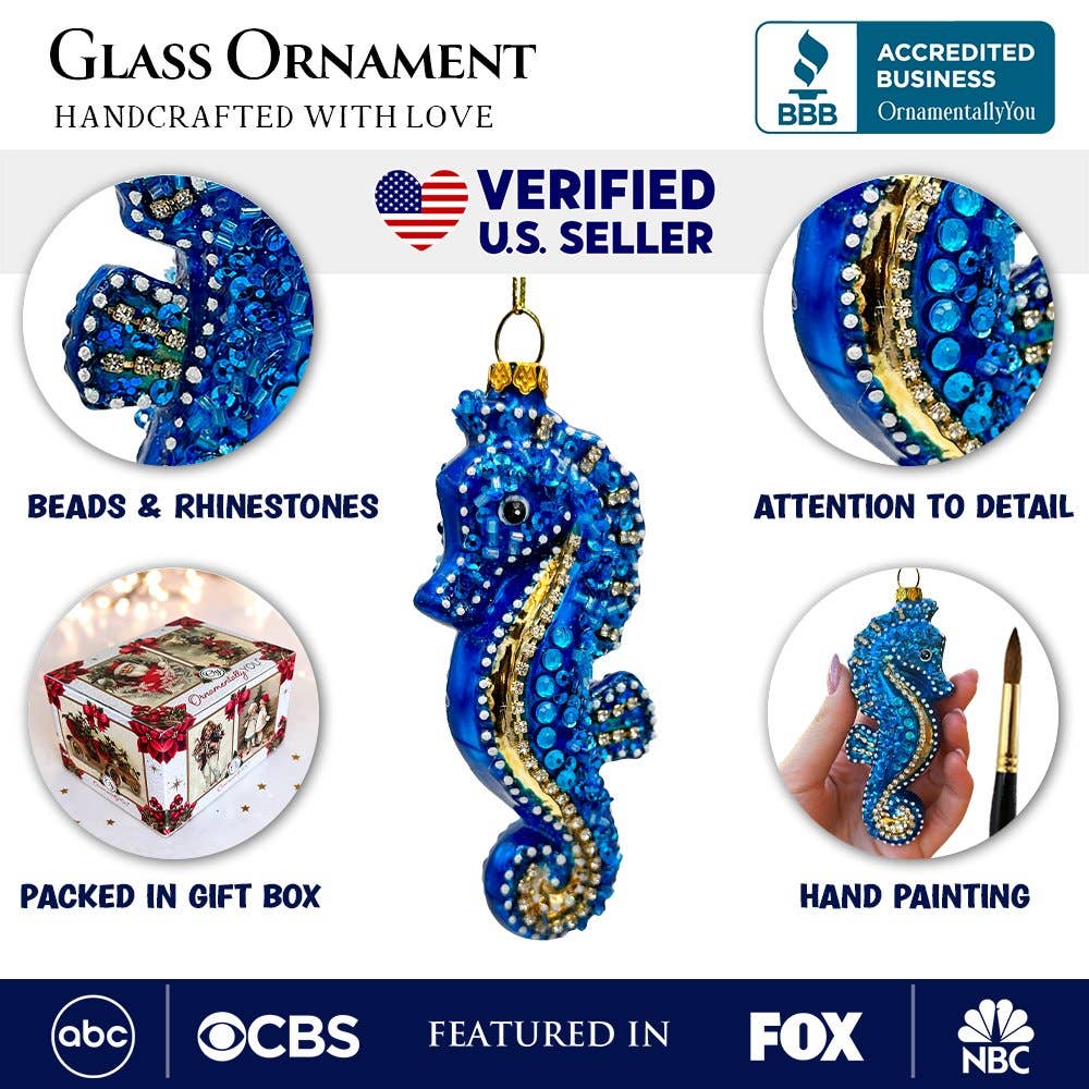 Exotic Seahorse Glass Christmas Ornament, Aquatic Beach