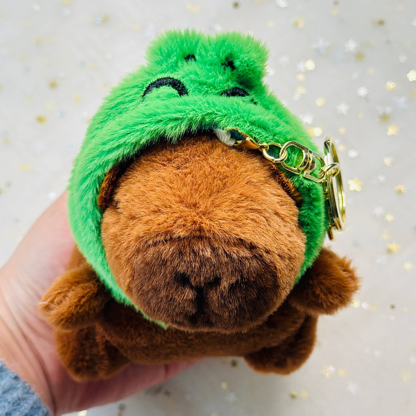 Capybara Frog Hat Plush Keychain