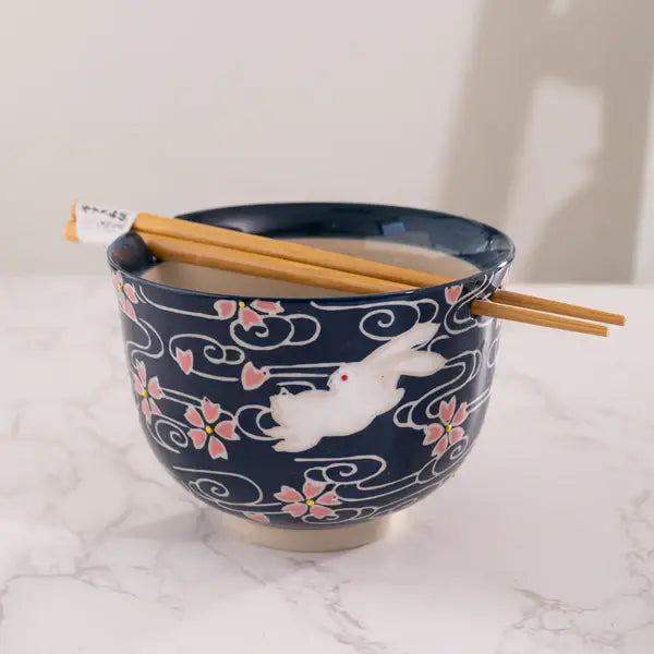 Urban Tokyo - Cherry Blossom Design 18oz 5.25"D Bowl With Chopsticks Set