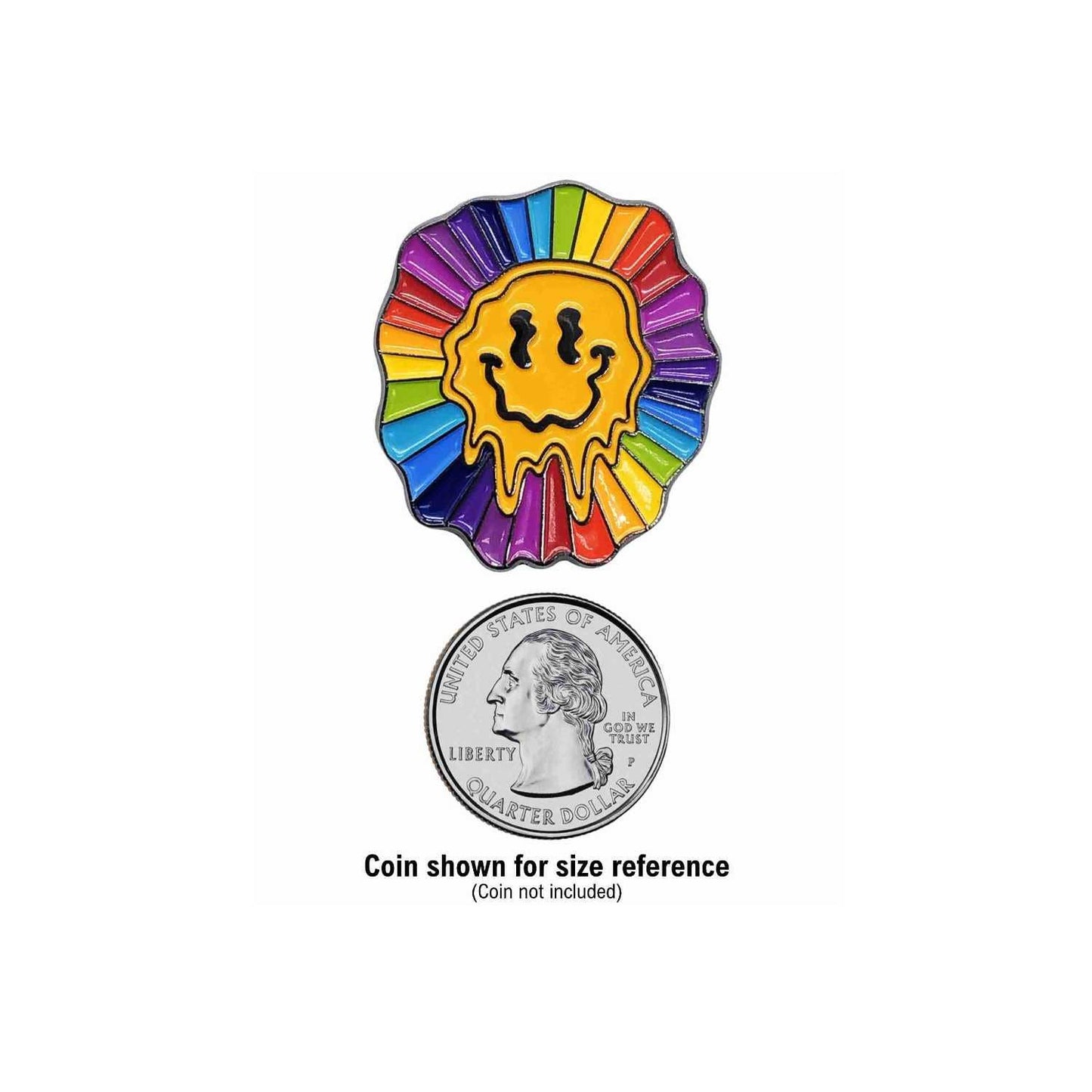 Melting Smiley Face Rainbow Enamel Pin with Metal Frame