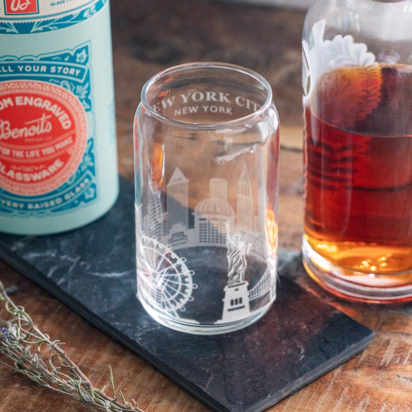 New York, New York City Skyline Engraved Glasses