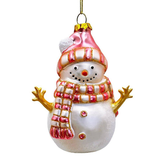 Pink Snowman Glass Ornament, Eclectic Christmas Tree Décor