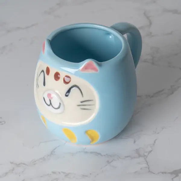 Japanese Daruma Cat Yunomi Style Tea Mug Reactive Glaze