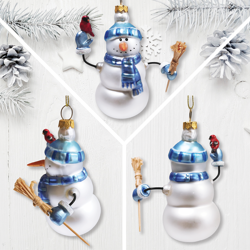 Classic Winter Snowman Set of 4 Glass Christmas Ornaments