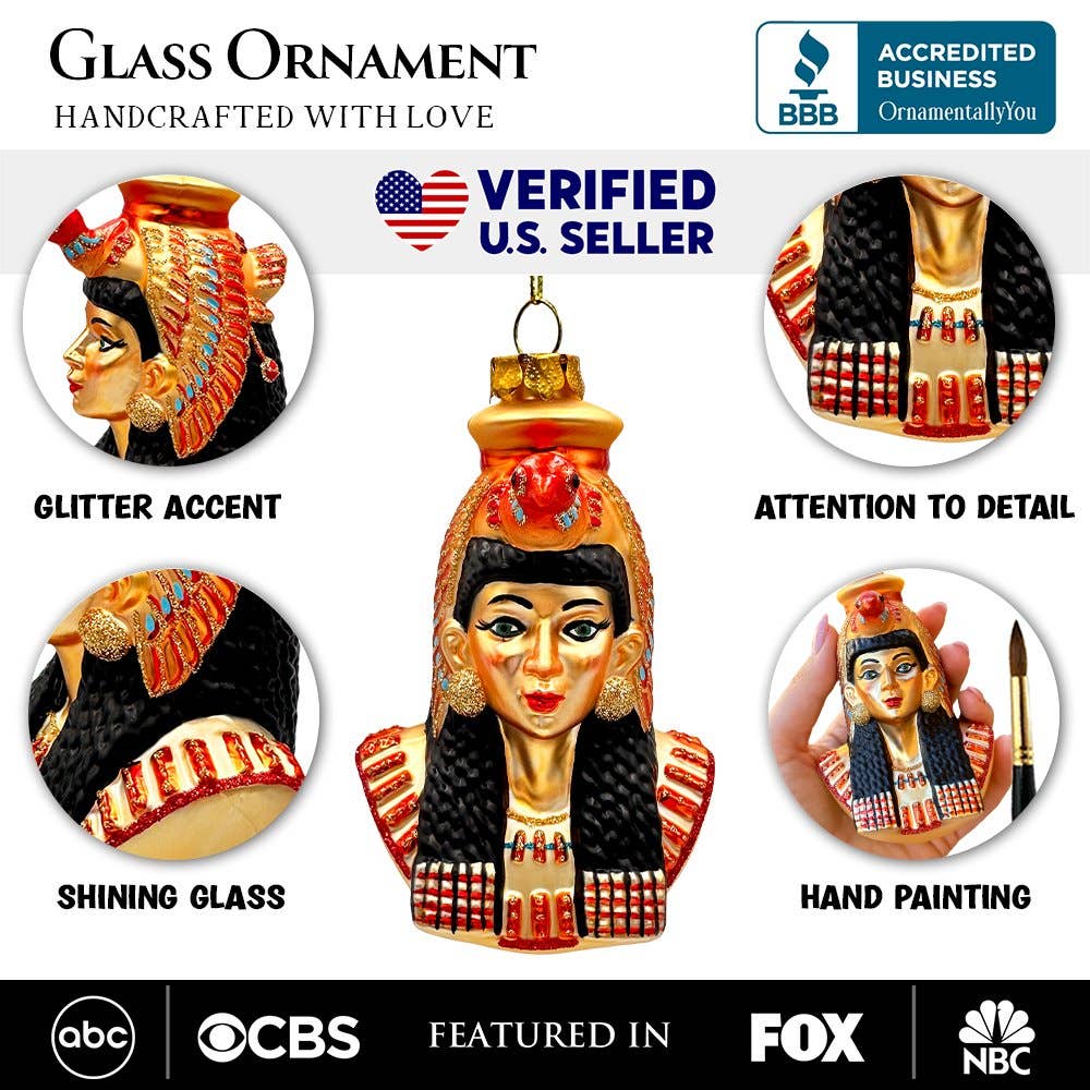 Majestic Cleopatra Glass Ornament, Egyptian Holiday Unique