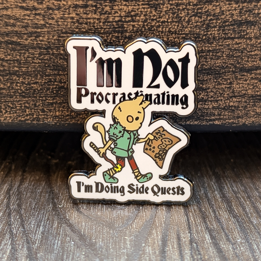 Mimic Gaming Co - Not Procrastinating Side Quest Cat Hard Enamel Pin -1.5"