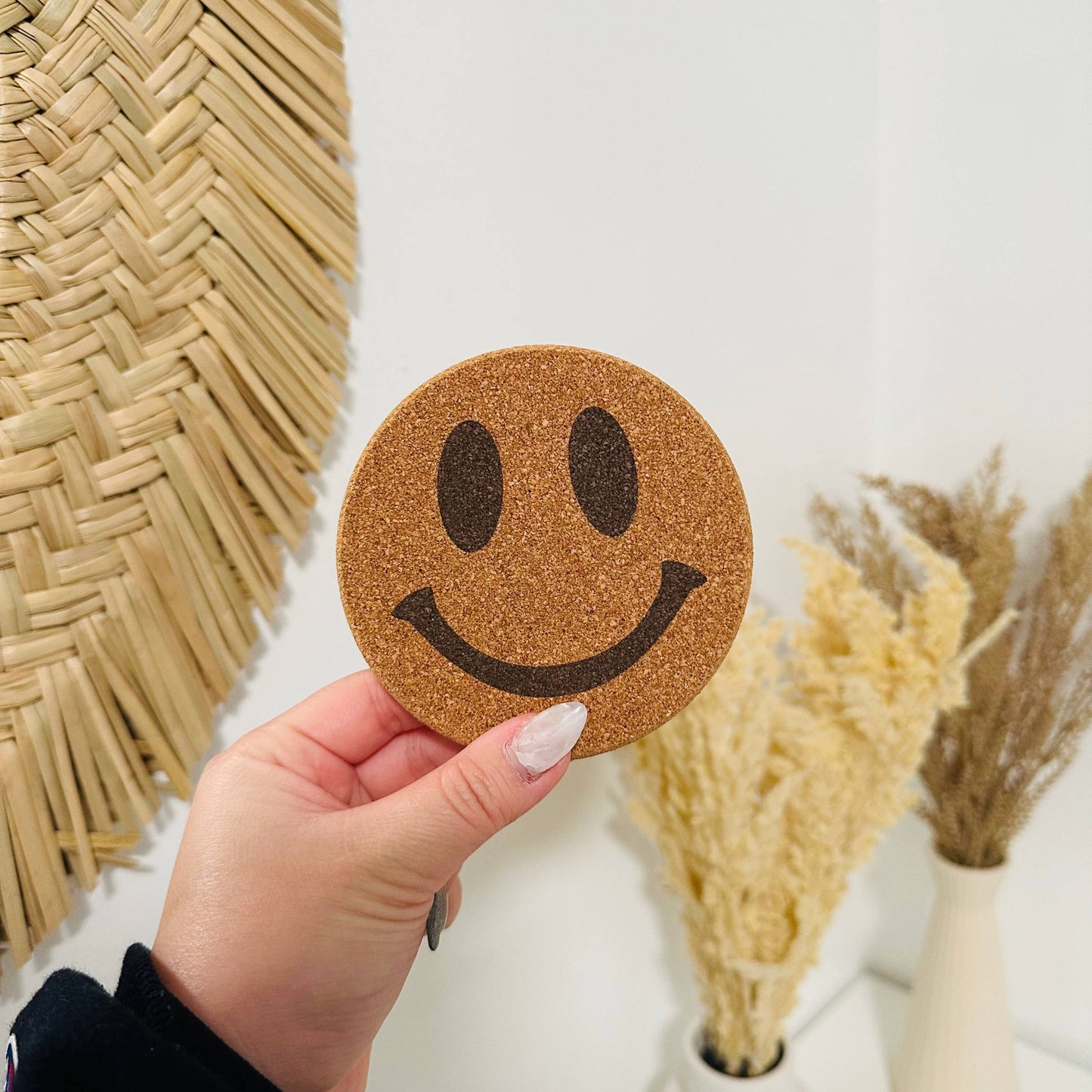 KuriArt Designs - Drink Cork Coaster | Coffee Coaster | Smiley Face Coaster