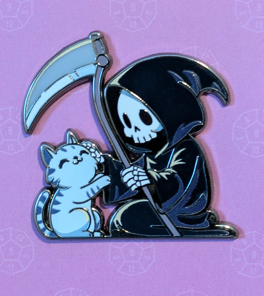 Mimic Gaming Co - Grim Reaper Petting Cat Hard Enamel Pin -1.5"