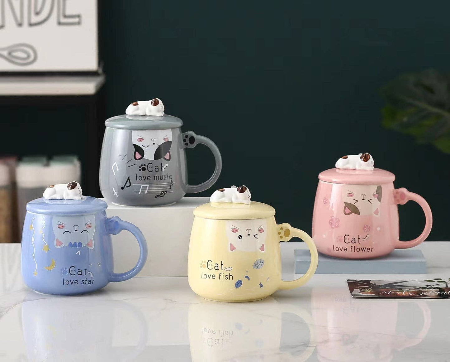 Urban Tokyo - Cat Love Flower 15oz Mug With Lid and Spoon