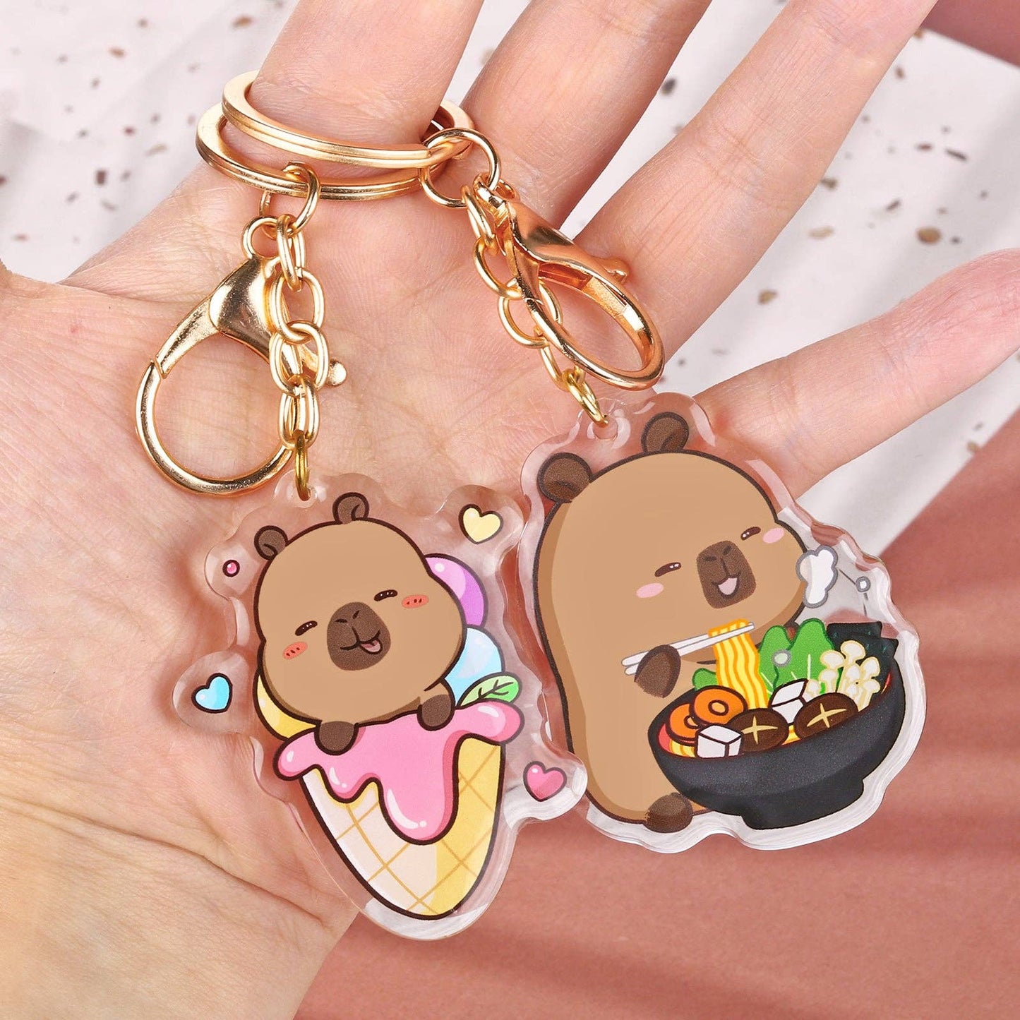 CapyFun - Capybara Acrylic Keychain Cute Kawaii Dumpling Boba Tea Coffee Ice Cream Reading Orange Ramen Foodie Hot Pot Holiday Gift For Her