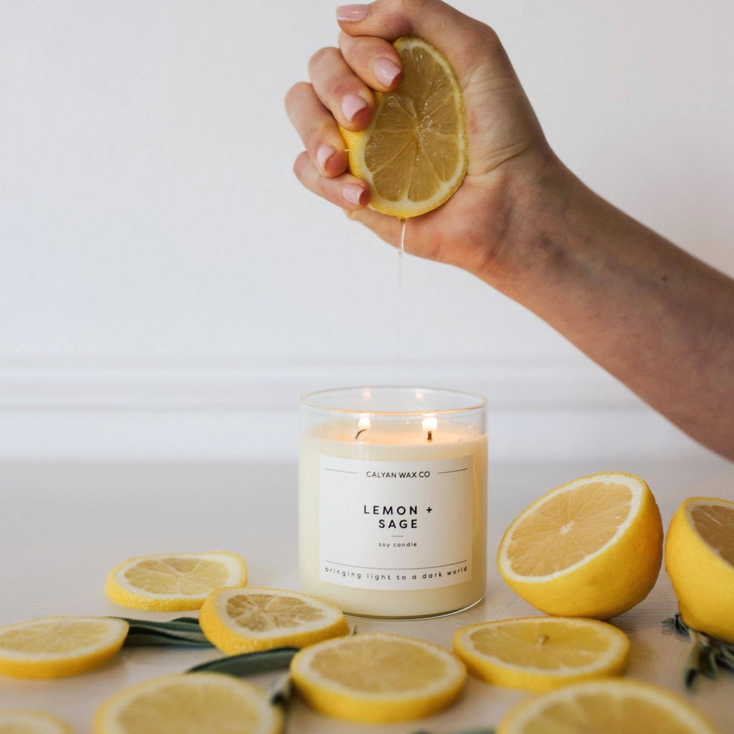 Lemon + Sage - Glass Tumbler Soy Candle