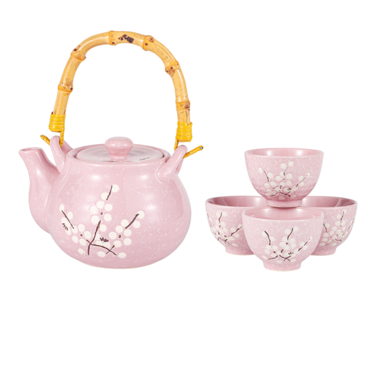 Urban Tokyo - Pink Ume Plum Blossoms Tea Set 27oz Tea Pot with 4 Cups (1/12)