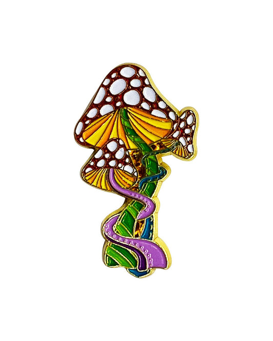 Trippy Mushrooms Enamel Pin with Metal Frame