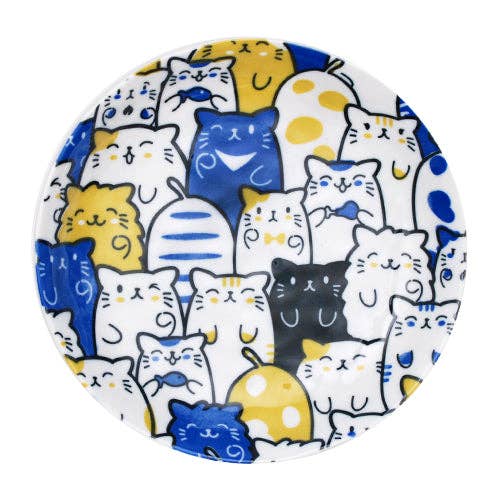 Urban Tokyo - Bunch of Cats 7.75"D Round Appetizer Salad Plate Blue