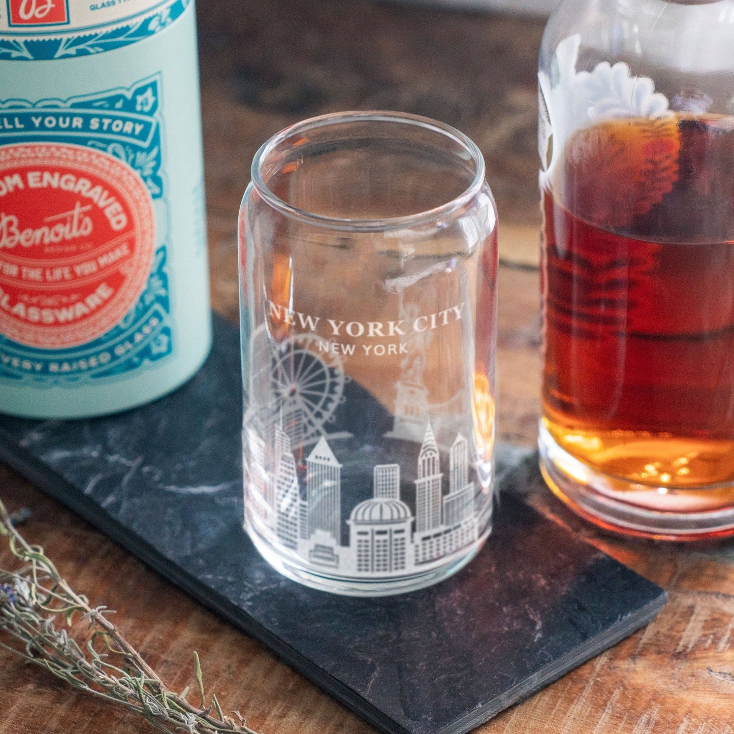 New York, New York City Skyline Engraved Glasses