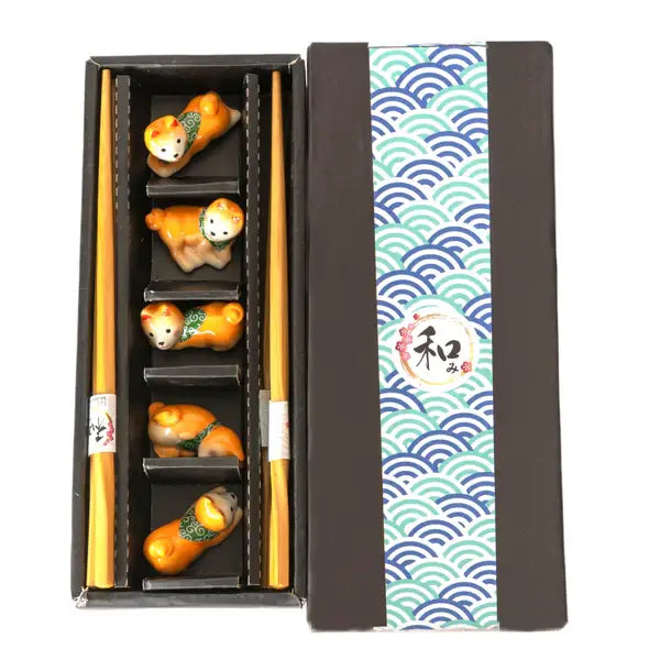 Urban Tokyo - 5pc Chopsticks and Shiba Inu Chopsticks Rest Gift Set