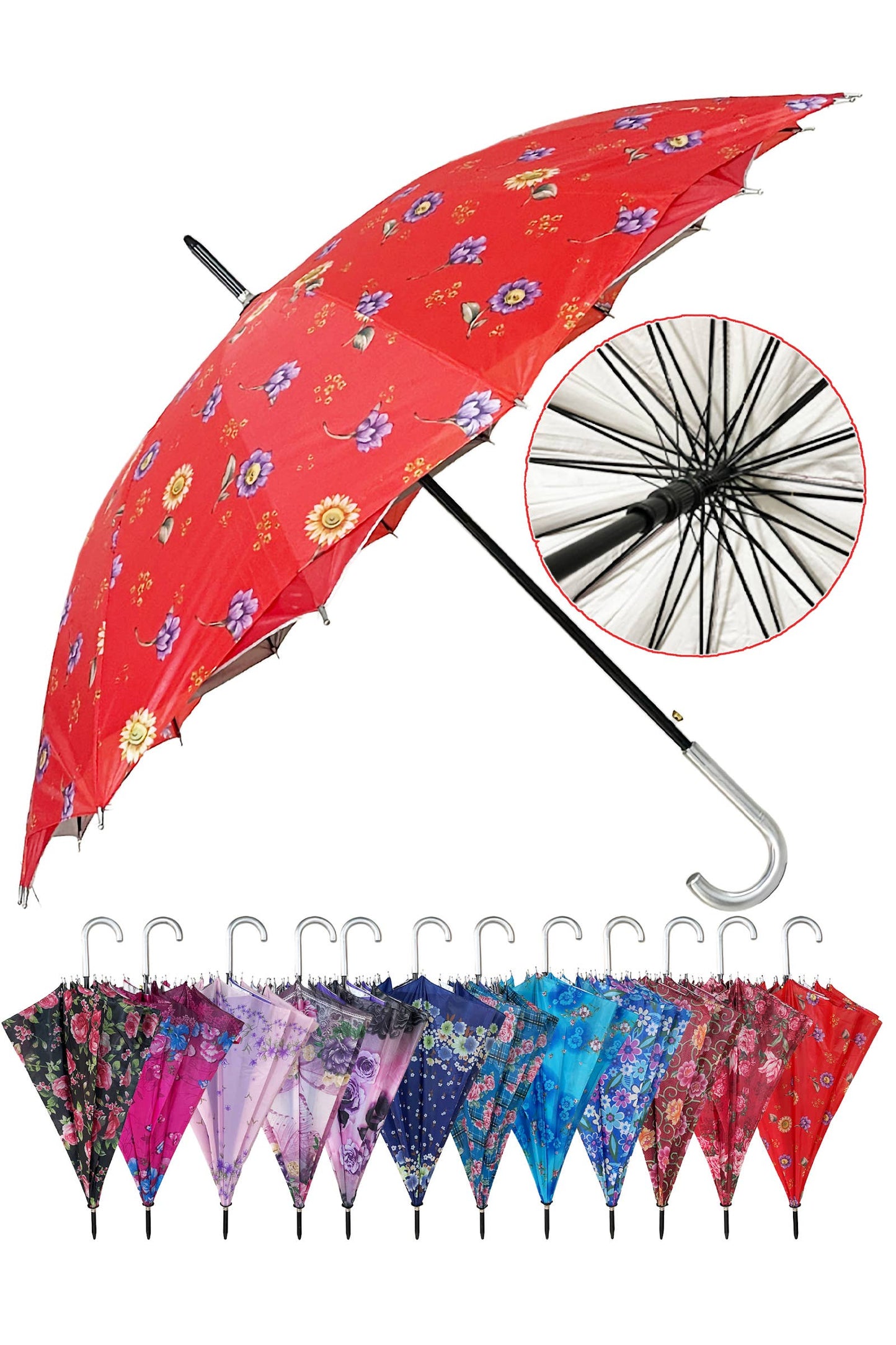 Cap Zone - Floral Double Layer 16-Panel Umbrella - 23.5 Inch