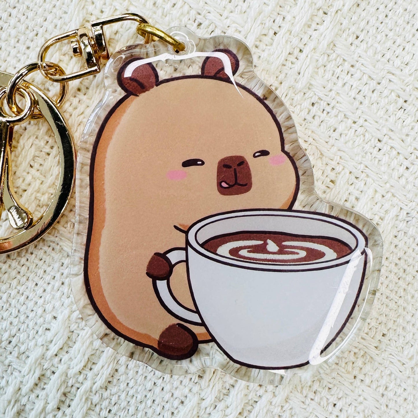 CapyFun - Capybara Acrylic Keychain Cute Kawaii Dumpling Boba Tea Coffee Ice Cream Reading Orange Ramen Foodie Hot Pot Holiday Gift For Her