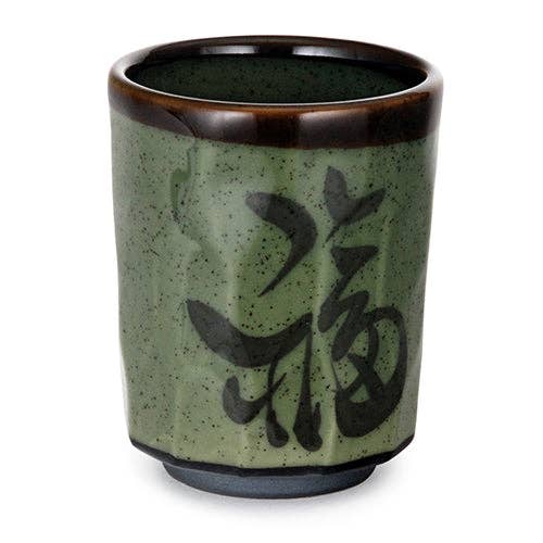 Japanese "Fuku" Fortune Yunomi Style Tea Cup Reactive Glaze