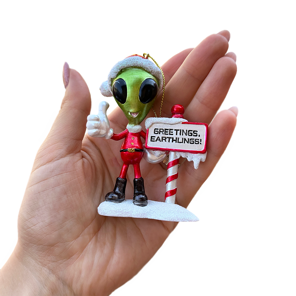 Greetings Earthlings Alien Ornament, Unique UFO