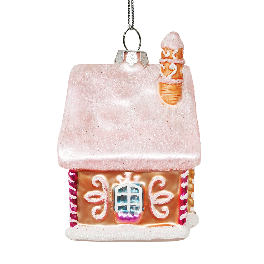 Frosted Pink Cottage Glass Christmas Ornament