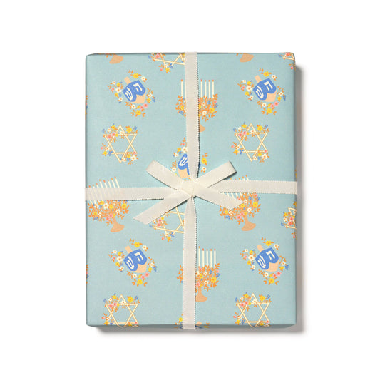 Floral Menorah Hanukkah wrapping paper