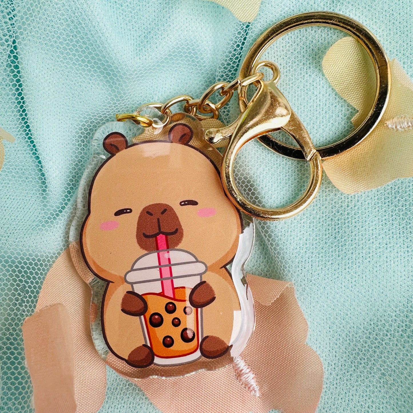 CapyFun - Capybara Acrylic Keychain Cute Kawaii Dumpling Boba Tea Coffee Ice Cream Reading Orange Ramen Foodie Hot Pot Holiday Gift For Her