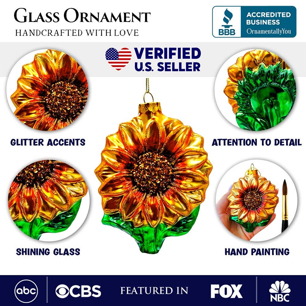 Glossy Charming Sunflower Glass Christmas Ornament