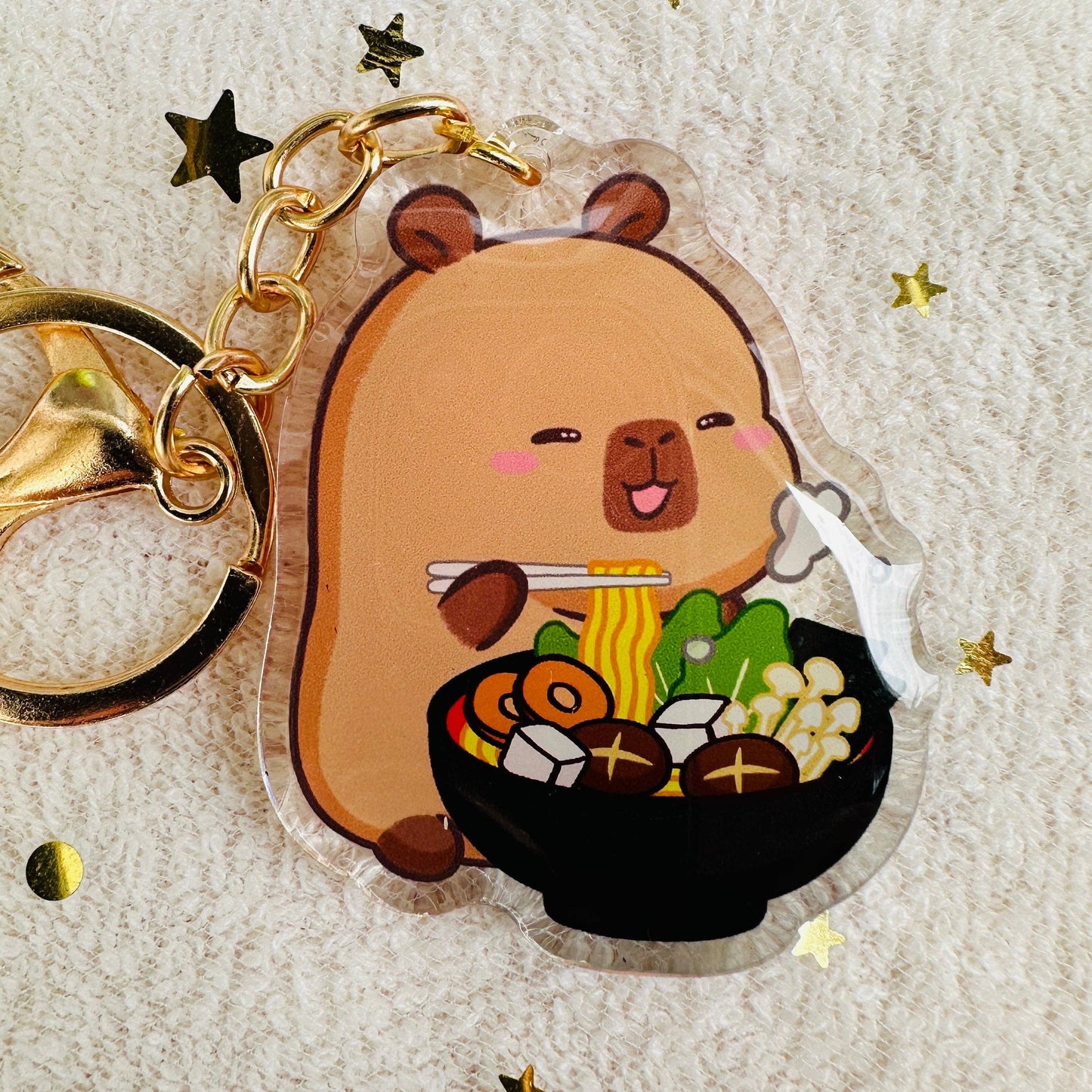 CapyFun - Capybara Acrylic Keychain Cute Kawaii Dumpling Boba Tea Coffee Ice Cream Reading Orange Ramen Foodie Hot Pot Holiday Gift For Her