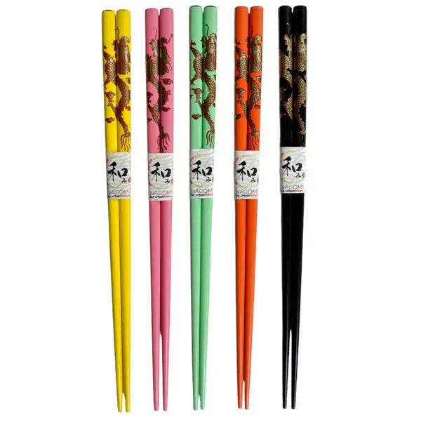 Urban Tokyo - 5 Piece Chopsticks Set Dragon Assorted Colors with Gift Box