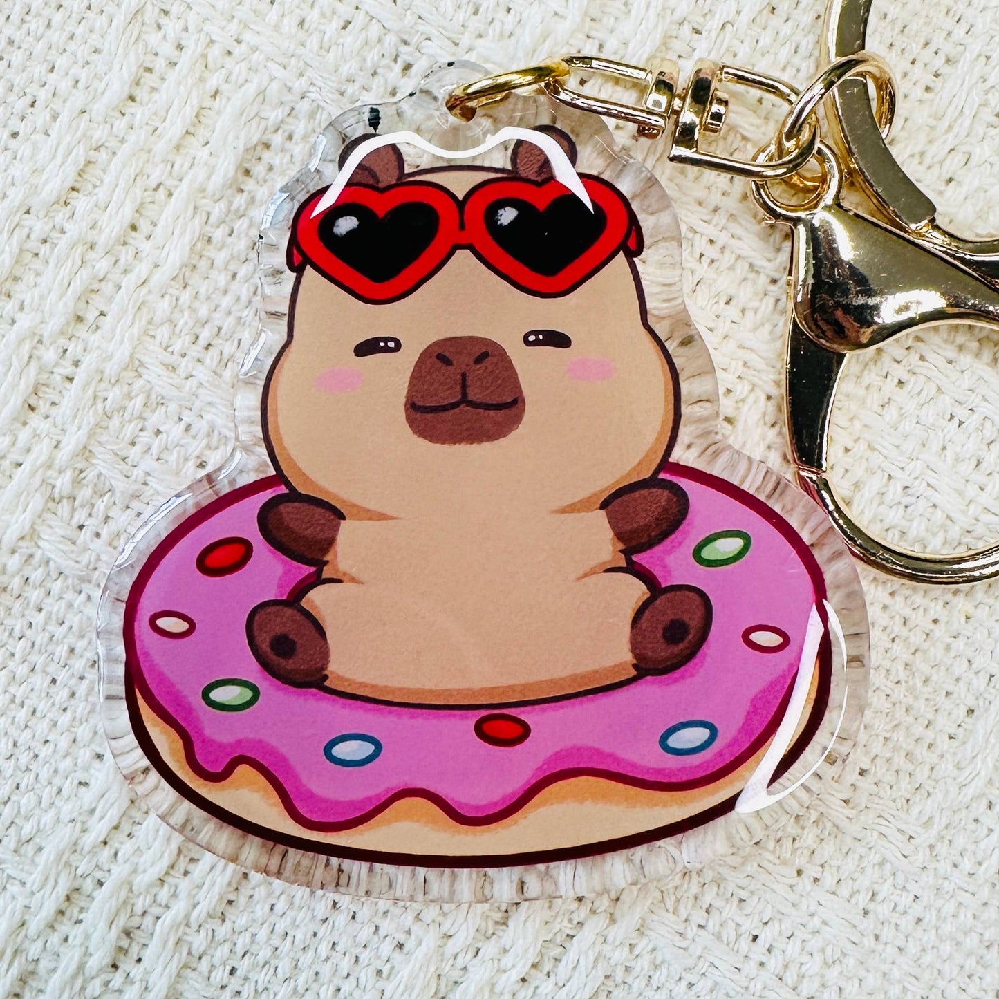 CapyFun - Capybara Acrylic Keychain Cute Kawaii Dumpling Boba Tea Coffee Ice Cream Reading Orange Ramen Foodie Hot Pot Holiday Gift For Her