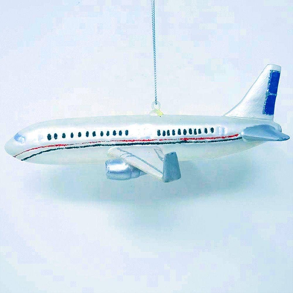Airplane Glass Christmas Ornament