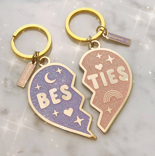 Wildflower + Co. - Besties Split Heart Keychain S/2, Pink & Lilac