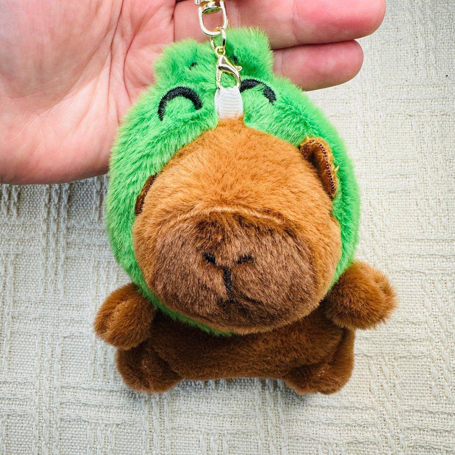 Capybara Frog Hat Plush Keychain