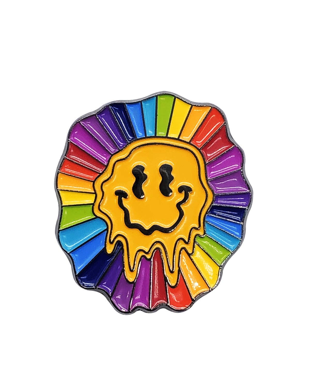 Melting Smiley Face Rainbow Enamel Pin with Metal Frame