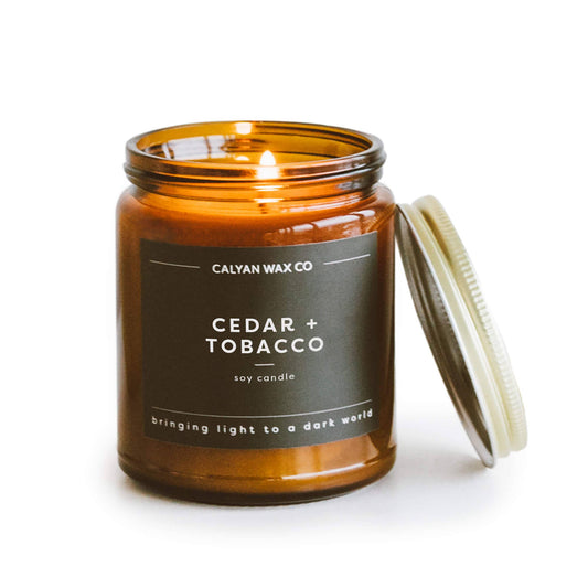 Calyan Wax Co. - Cedar + Tobacco - Amber Jar Soy Candle