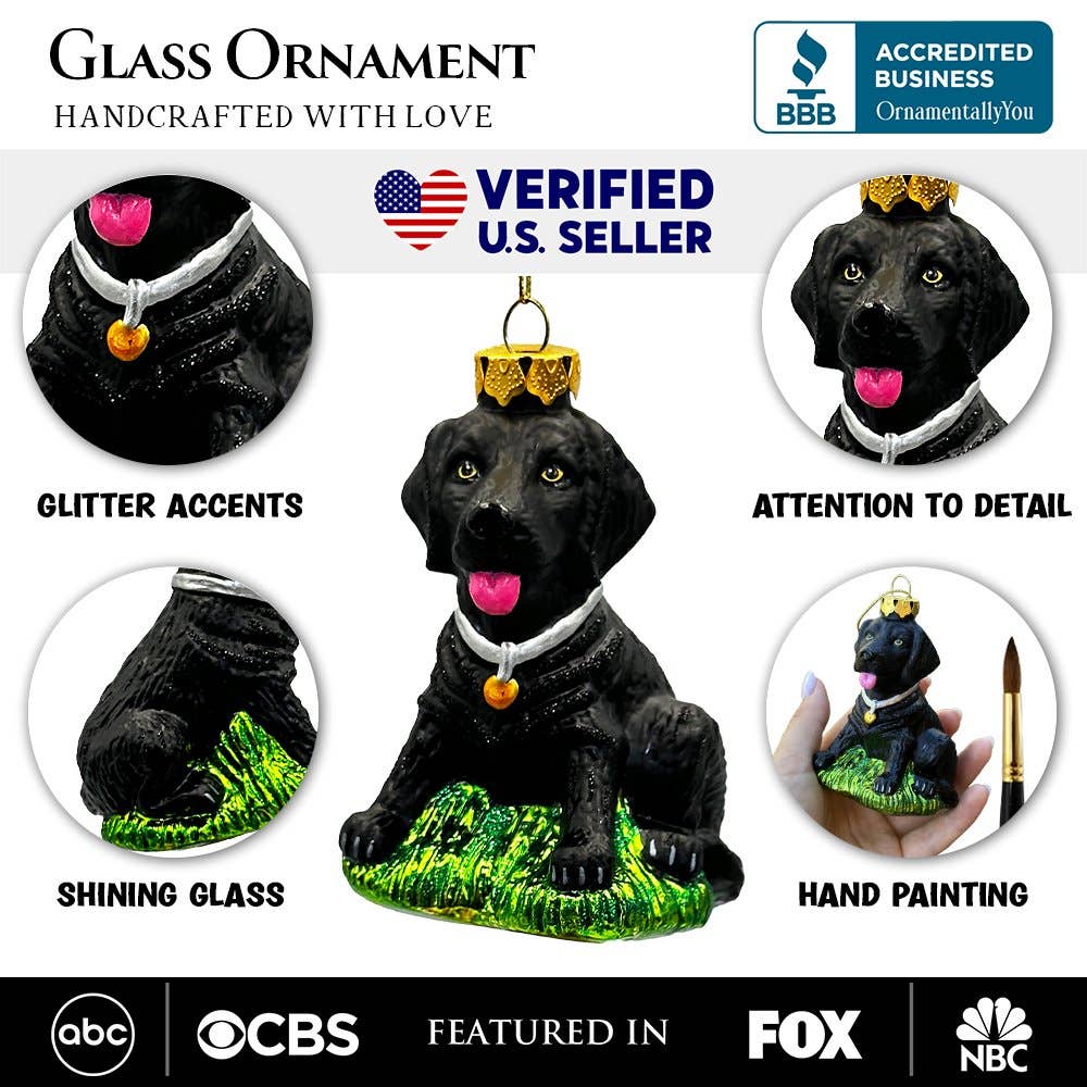 Black Lab Glass Christmas Ornament, Labrador Retriever Dog
